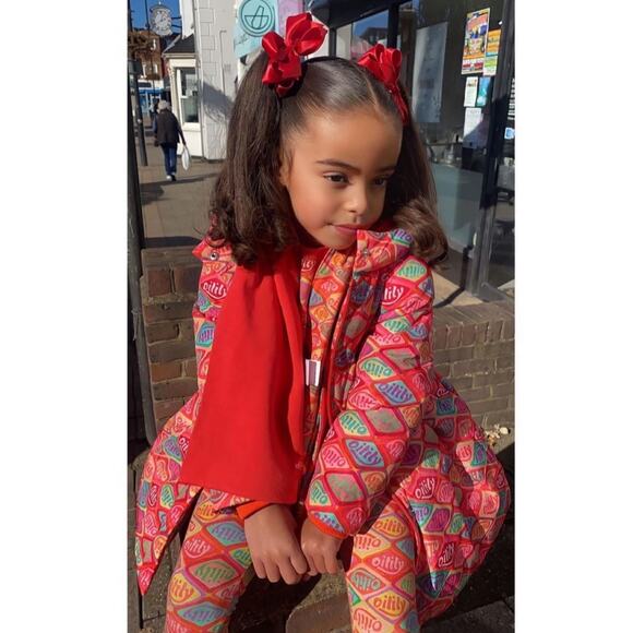 Oilily Organic Cotton Puff Sleeve Logo Dress and Scarf, Size 104 (4T), Orange - Picture 11 of 16